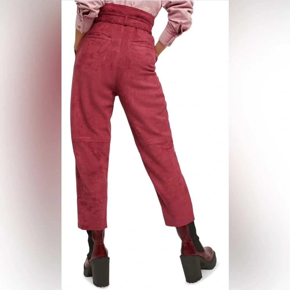 FREE PEOPLE Nightfall Vegan Suede High Rise Paperbag Waist Pants Casual Office